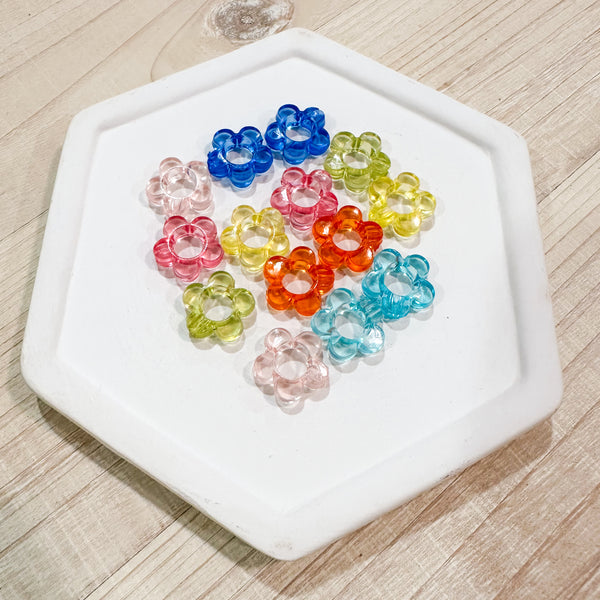 Acrylic Charm CRYSTAL MINI HALLOW FLOWER CHARMS----> Single Colors OR Mixed Grab Bag! ( in pairs!)