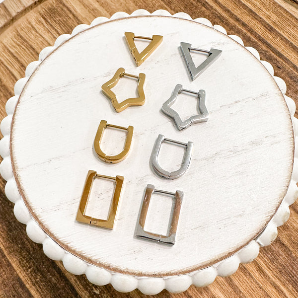 PFJ Premium Stainless Steel and 18k Gold GEOMETRIC Huggies------> All Shapes and Finishes!