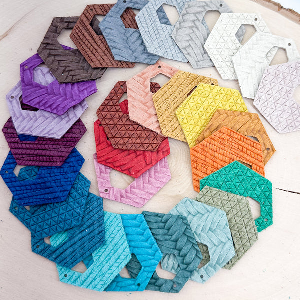 Genuine Leather TEXTURED HEXIGONS Grab Bag of Precut Leather Shapes