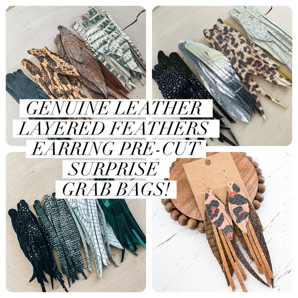 Genuine Leather Layered FEATHERS Grab Bag of Precut Leather Shapes