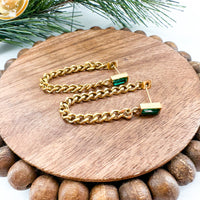 18k Plated GOLD and Emerald Chain Huggie/Wrap Earrings----> Two Sizes Available!