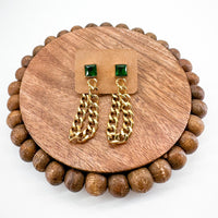 18k Plated GOLD and Emerald Chain Huggie/Wrap Earrings----> Two Sizes Available!