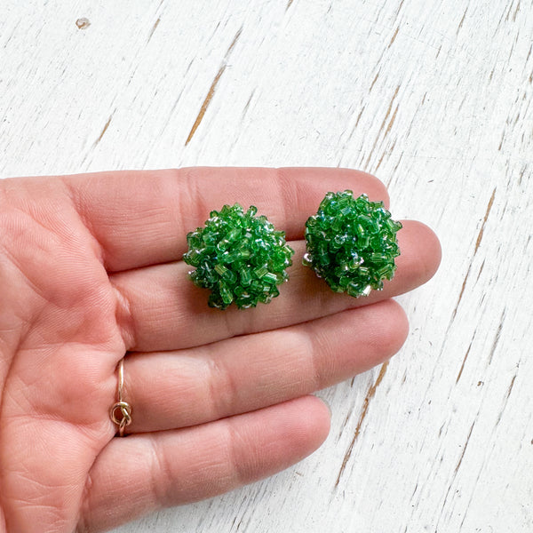 Tube Bead GREEN Dome Topper 20mm Beaded Earring Connector