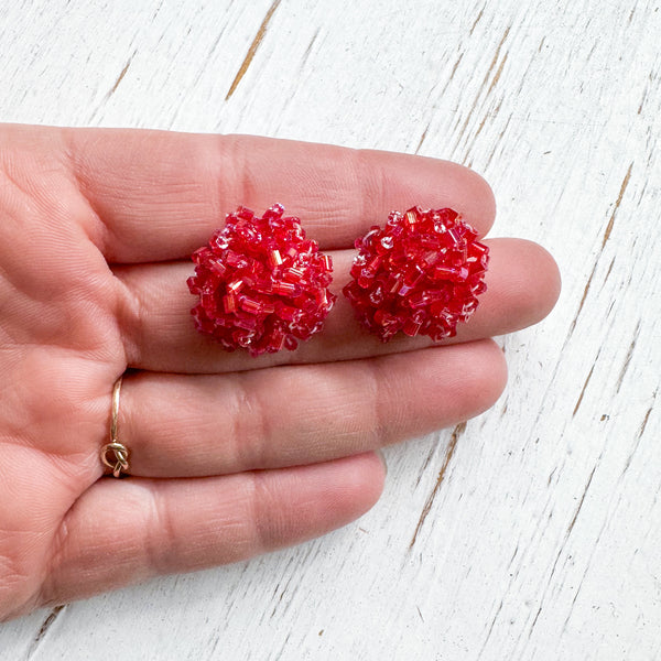 Tube Bead RED Dome Topper 20mm Beaded Earring Connector