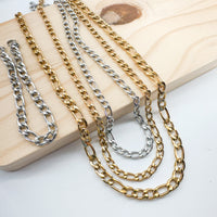 Premium 18k Plated and Stainless Steel Figaro Thick Necklace/Bracelet Chains-----> Choose your size and Color!