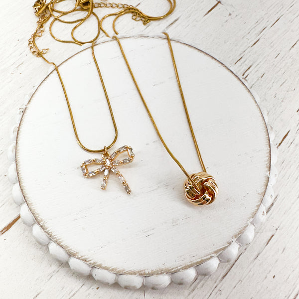 PFJ Premium Finished Bow or Knot Pendant Necklace ----> Choose your Charm!