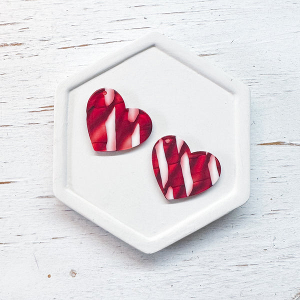 Acrylic Charms RED AND WHITE HEARTS