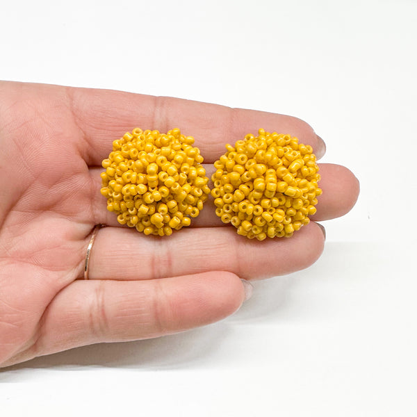 30mm CITRUS YELLOW Pom Style Seed Bead Studs 100% Stainless Steel