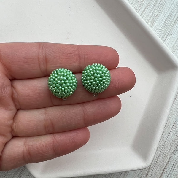 16mm Green Beaded Dome Earring Topper/Connector/Stud