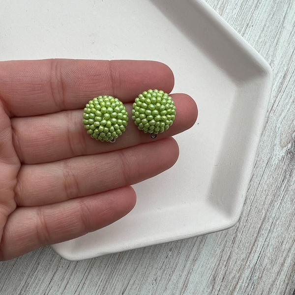 16mm LIGHT GREEN Beaded Dome Earring Topper/Connector/Stud