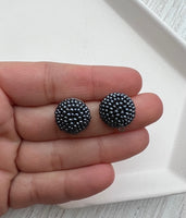 16mm BLACK Beaded Dome Earring Topper/Connector/Stud
