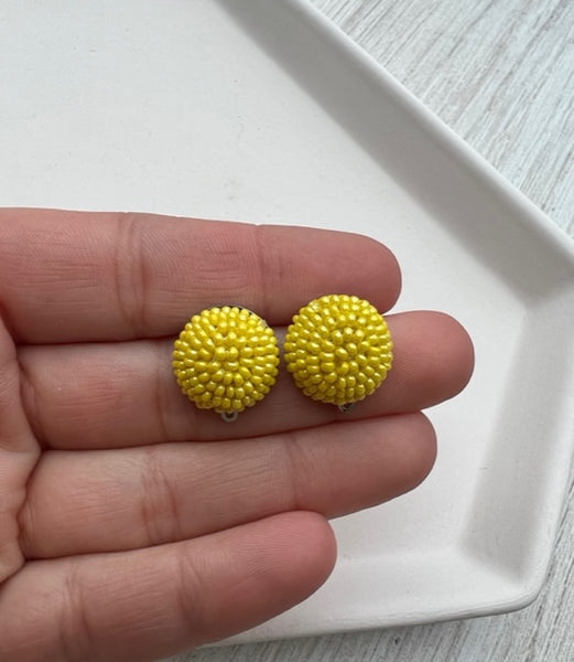 16mm YELLOW Beaded Dome Earring Topper/Connector/Stud
