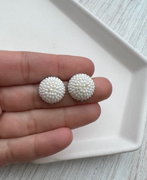16mm WHITE Beaded Dome Earring Topper/Connector/Stud