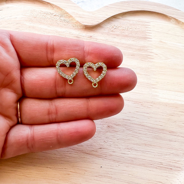 Pave Heart Stud Connector GOLD
