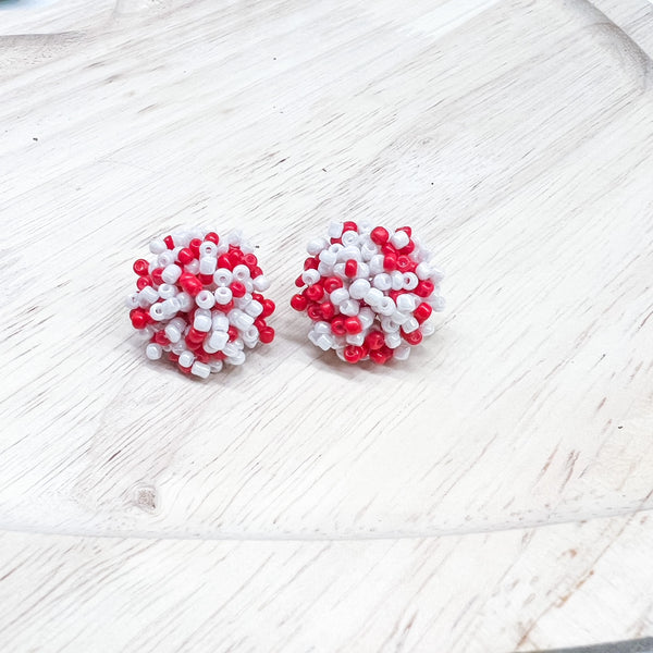 NEW 20mm RED/WHITE/MIX  Pom Style Seed Bead Studs 100% Stainless Steel