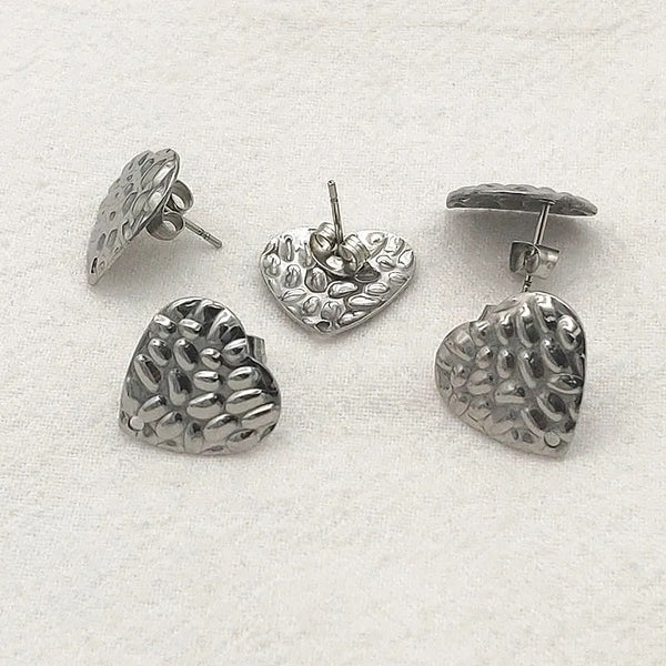 Hammered Hearts SILVER Stainless Steel Stud Connectors