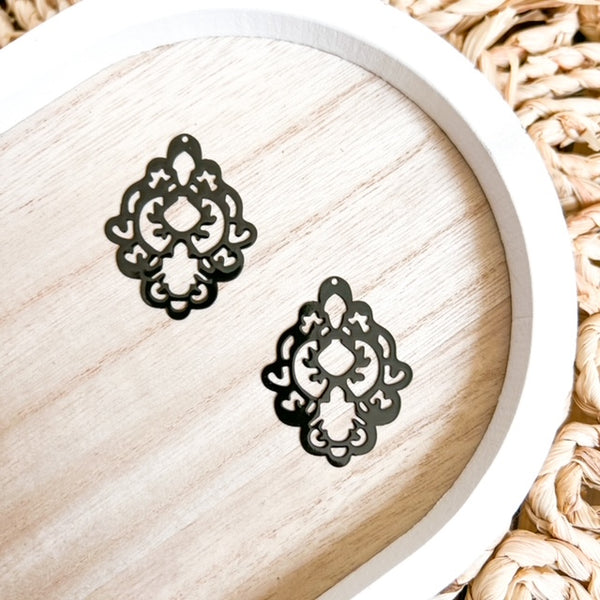 LCM Laser cut BLACK filigree metal charms and connectors 5 pairs