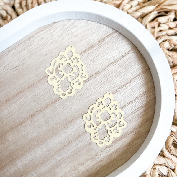 Laser cut PALE YELLOW filigree metal charms and connectors 5 pairs