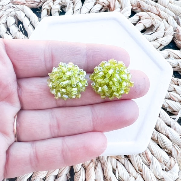 Tube Bead LIME Dome Topper 20mm Beaded Earring Connector
