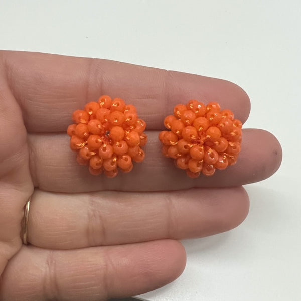 17mm ORANGE Crystal Bead Dome Earring Topper/Connector/Stud