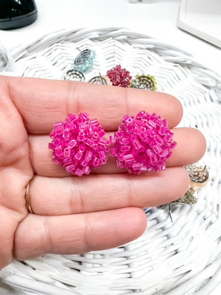 Tube Bead FUSCIA  Dome Topper 20mm Beaded Earring Connector