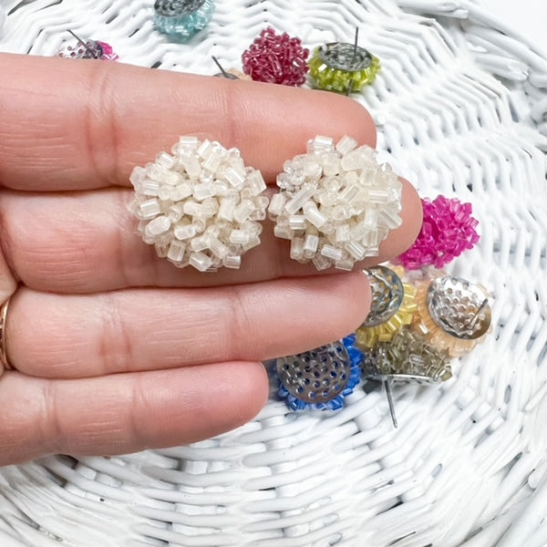 Tube Bead CREAM  Dome Topper 20mm Beaded Earring Connector