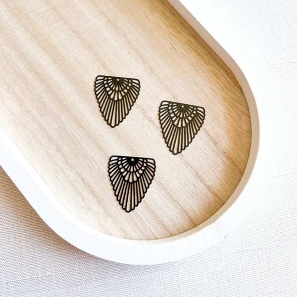 Laser cut BLACK BOHO TRIANGLE filigree metal charms and connectors 5 pairs